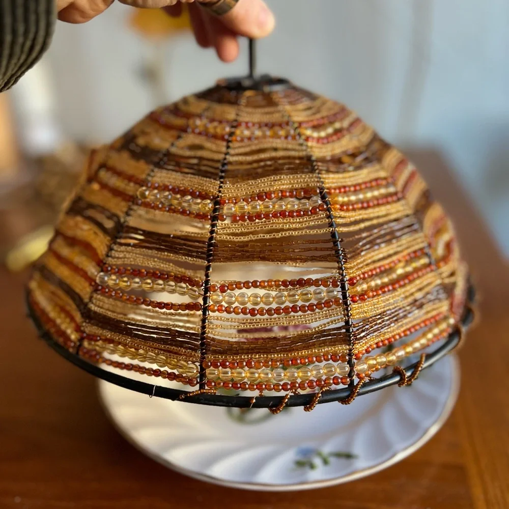 Beaded Food Cover Dome Fly Cover Cloche Boho Table Décor Wire Food Protector